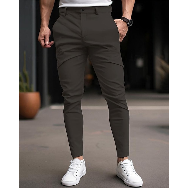  Men's Graduation Trousers Chinos Chino Pants Buttons Pocket Plain Comfort Business Daily Classic Style Black Dark Blue Micro-elastic