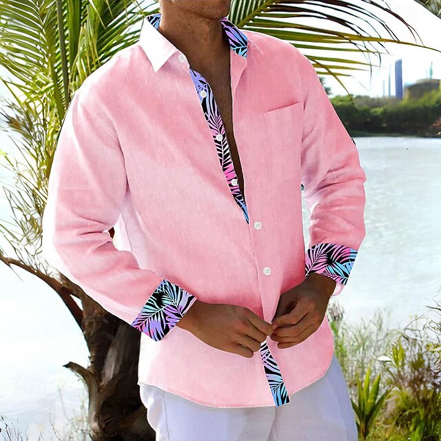 Men's Floral Shirt Summer Hawaiian Shirt Aloha Shirt Long Sleeve Shirt Turndown Hawaiian Resort Outdoor Street Casual Daily Pink S M L4