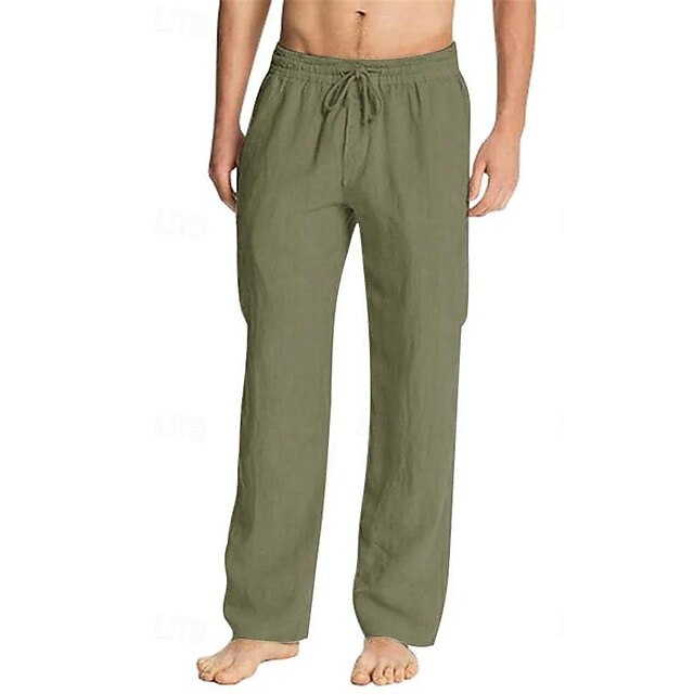 Men's Linen Pants Trousers Summer Pants Beach Pants Pocket Drawstring ...