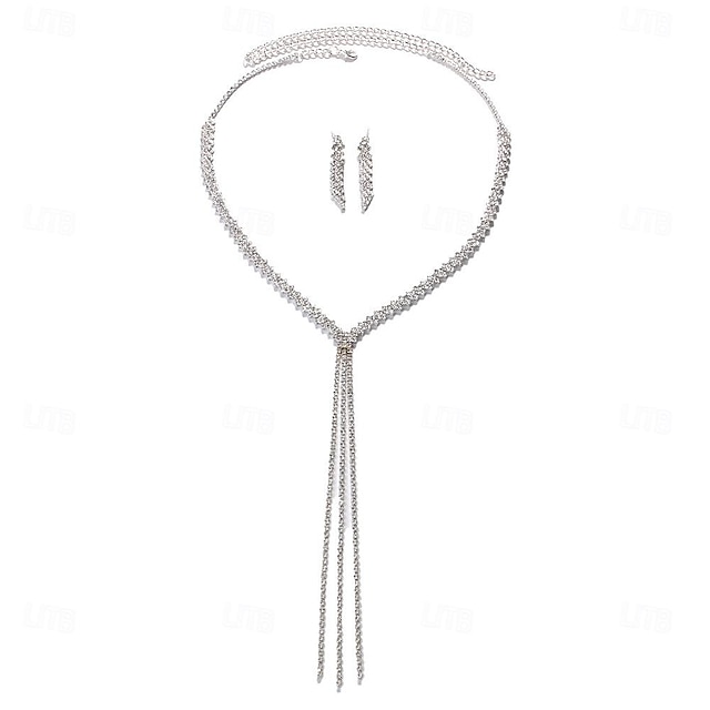 I monili nuziali 2 Diamanti d'imitazione 1 collana Orecchini Per donna Classico Dolce Adorabile Lungo Amore Prezioso Parure di gioielli Per Matrimonio Regalo