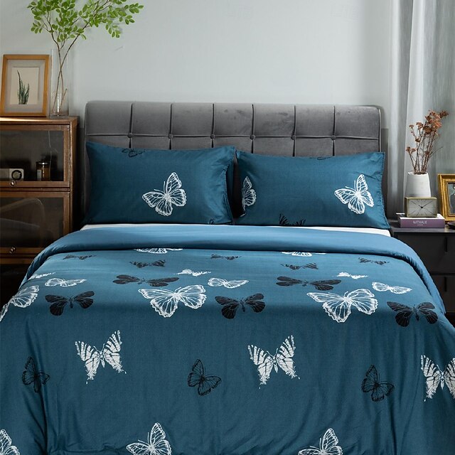  conjunto de capa de edredão luminosa com estampa de borboleta - design que brilha no escuro - inclui capa de edredão e fronhas - tecido macio e confortável - perfeito para uma decoração mágica de
