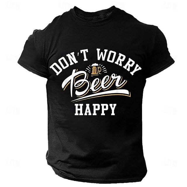 Men's T-Shirt with 'Don't Worry Beer Happy' Graphic, Funny Short Sleeve Beer Lover Design 8