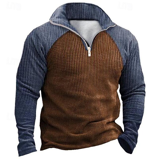 Men's Sweatshirt Quarter Zip Sweatshirt Brown Half Zip Color Block Patchwork Sports & Outdoor Daily Holiday Polyester Vintage Casual Thin fleece Fall & Winter Clothing Apparel Hoodies Sweatshirts2