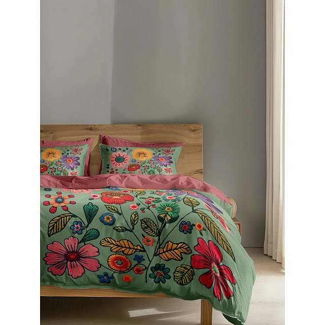  Botanical Floral Duvet Cover Set - Includes Duvet Cover and Pillowcases - Elegant Nature-Inspired Design - Soft and Comfortable Fabric - Perfect for Bedroom Decor