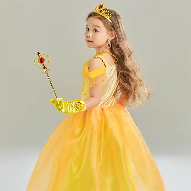 Beauty And The Beast Fairy Tale Princess Belle Flower Girl Dress Theme 