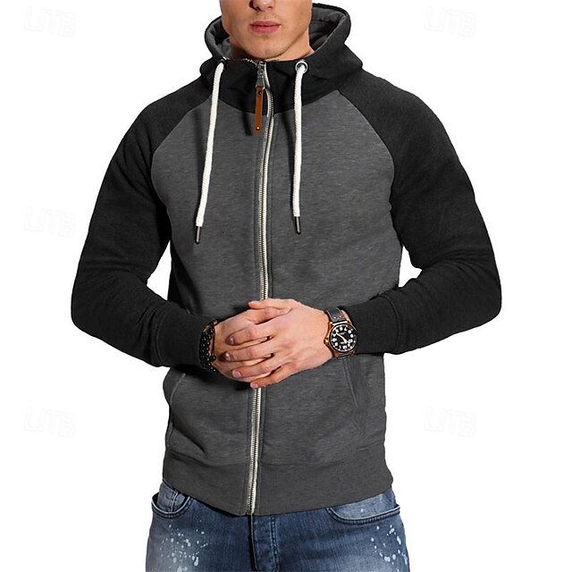 Men's Hoodie Full Zip Hoodie Black Royal Blue Light Grey Dark Gray ...