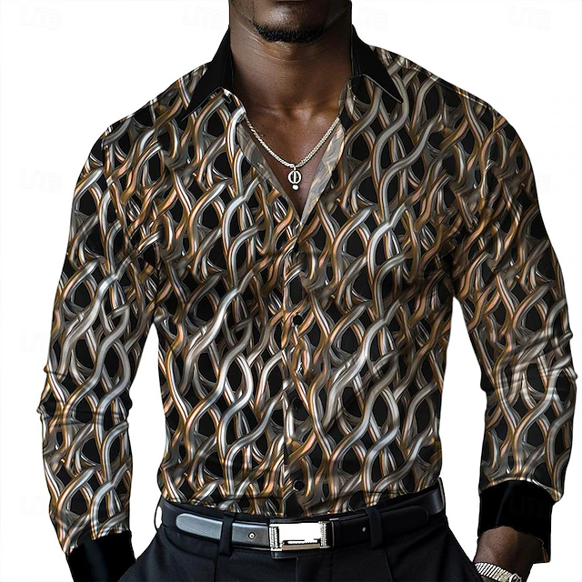 Men's Shirt Dress Shirt Button Up Shirt Long Sleeve Fashion Casual Causal Casual Summer Spring Fall Turndown Button Up 3D Print Brown4