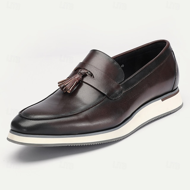  Herren-Loafer aus Rindsleder mit Quastendetail und weißer Sohle für elegante und lässige Anlässe