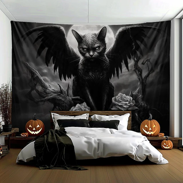 Black Cat Wings Hanging Tapestry Wall Art Large Tapestry Mural Decor Photograph Backdrop Blanket Curtain Home Bedroom Living Room 6