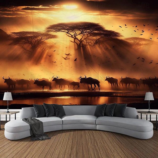 African Safari Wild Animals Hanging Tapestry Wall Art Large Tapestry Mural Decor Photograph Backdrop Blanket Curtain Home Bedroom Living Room Decoration 13