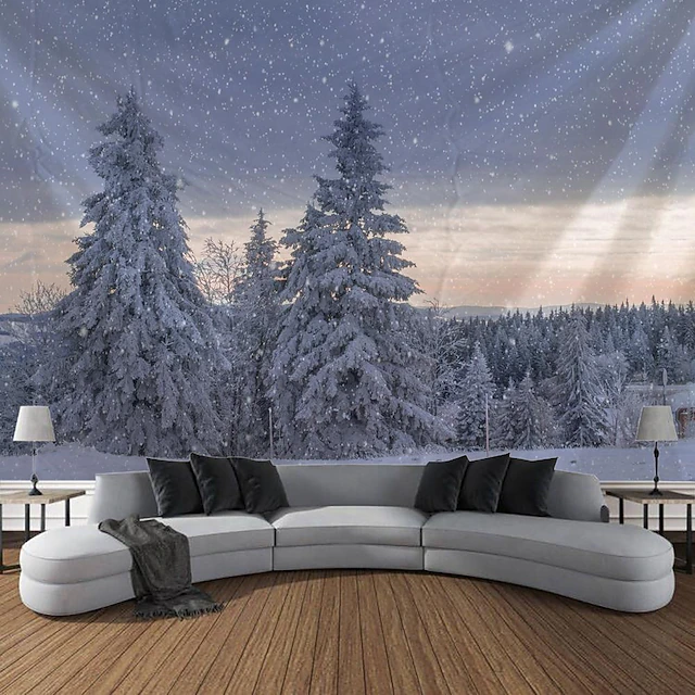 Winter Nature Forest Hanging Tapestry Wall Art Large Tapestry Mural Decor Photograph Backdrop Blanket Curtain Home Bedroom Living Room Decoration 6