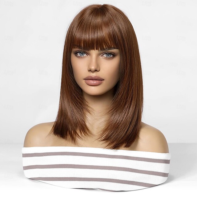  Perucas sintéticas de 14 polegadas para mulheres peruca roxa curta encaracolada cabelo bobo com franja diária fresca linda festa