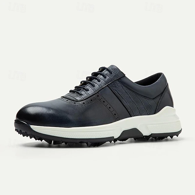 Men's Black Leather Golf Shoes with Crocodile Pattern and Spiked Sole for Comfort and Style 7