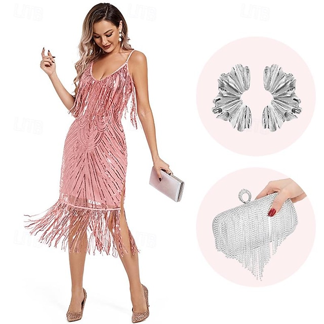  Retró Ordító 20-as évek 1920-as évek Flapper ruha Szerepjáték Jelmezek Felszerelések A nagy Gatsby Esküvői Vendég Flitter Rojt Női Karácsony Mindszentek napja Farsang Halloween Buli / Este Esküvői