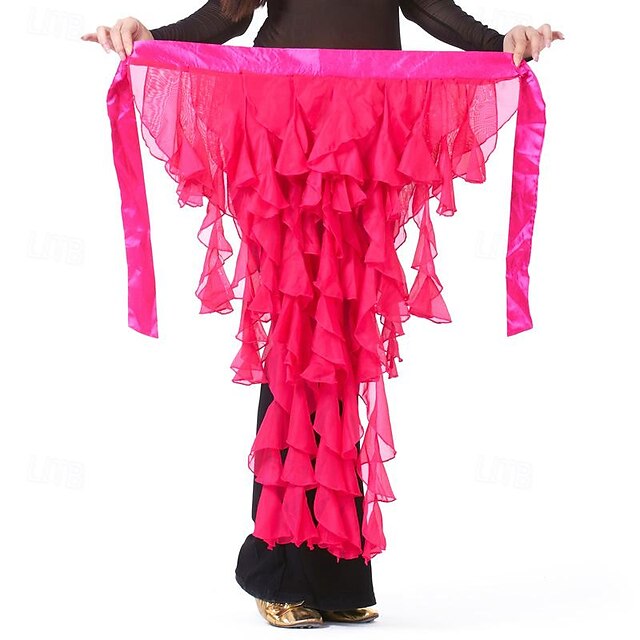  Jupe de ceinture écharpe de hanche pour femmes, danse du ventre, ceinture de danse latine, performance, jupe ondulée à pompon