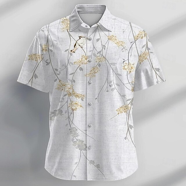 Men's Floral Shirt Button Up Shirt Short Sleeve Casual Vacation Daily Summer Turndown Button Up 3D Print White4