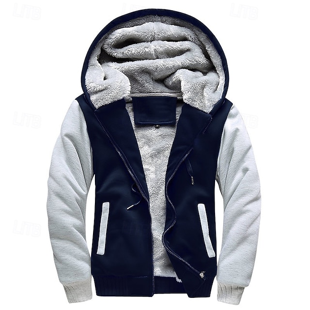  Herre Hættetrøje med lynlås Hættetrøje med fuld lynlås Fleecejakke Sort Blå Lysegrå Mørkegrå Hætte Farveblok Lynlås op Patchwork Lomme Sport & Udendørs Daglig Ferie Polyester Gade Basale Afslappet