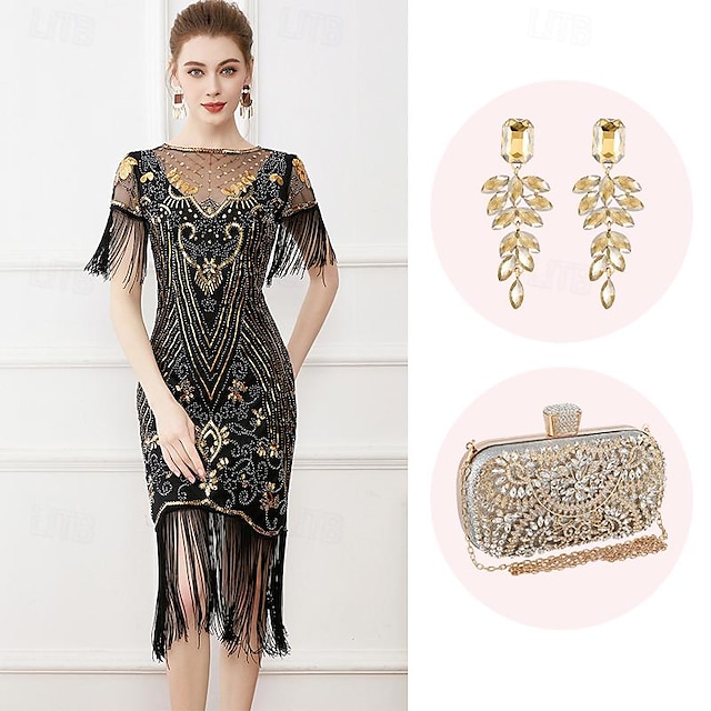  Retro / vintage De livlige 20-årene 1920-tallet Flapper kjole Cosplay kostyme Drakter Den store Gatsby Bryllupsgjest Paljetter Dusk Dame Jul Halloween Karneval Halloween Fest / aften