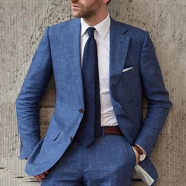  Per uomo Laurea Blazer Affari Cocktail party Ricevimento di matrimonio Senza pantaloni eleganti Moda Casual Primavera & Autunno Poliestere Semplice Bottoni Tasca Confortevole Monopetto Giacca Blu
