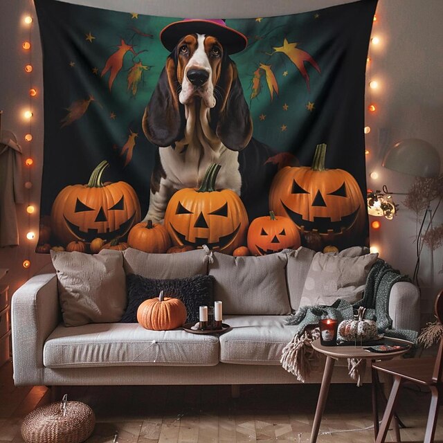 Halloween Decorations Tapestry Carved Pumpkin Dog Hanging Wall Art Large Tapestry Mural Decor Photograph Backdrop Blanket Curtain Home Bedroom Living Room 26