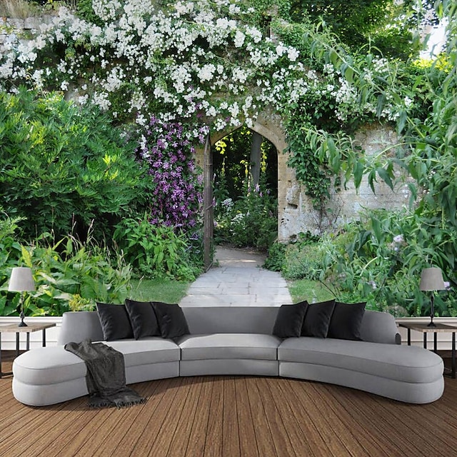  hage arkitektur blomster hengende billedvev veggkunst stor billedvev veggmaleri dekor fotografi bakteppe teppe gardin hjem soverom stue dekorasjon