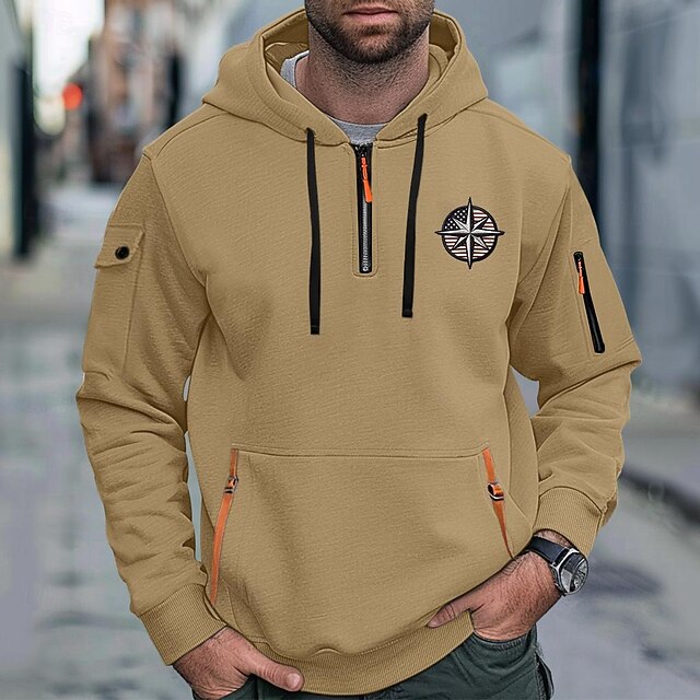  Men's Hoodie Quarter Zip Hoodie Tactical Black White Wine Navy Blue Royal Blue Hooded Plain Pocket Sports & Outdoor Daily Holiday Streetwear Cool Casual Spring &  Fall Clothing Apparel Hoodies