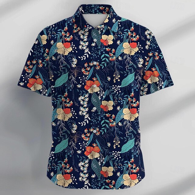  Men's Rose Floral Tropical Flowers Shirt Summer Hawaiian Shirt Button Up Shirt Short Sleeve Shirt Turndown Collared Shirts Casual Beach Vacation Causal Evening Party White Red Blue S M L