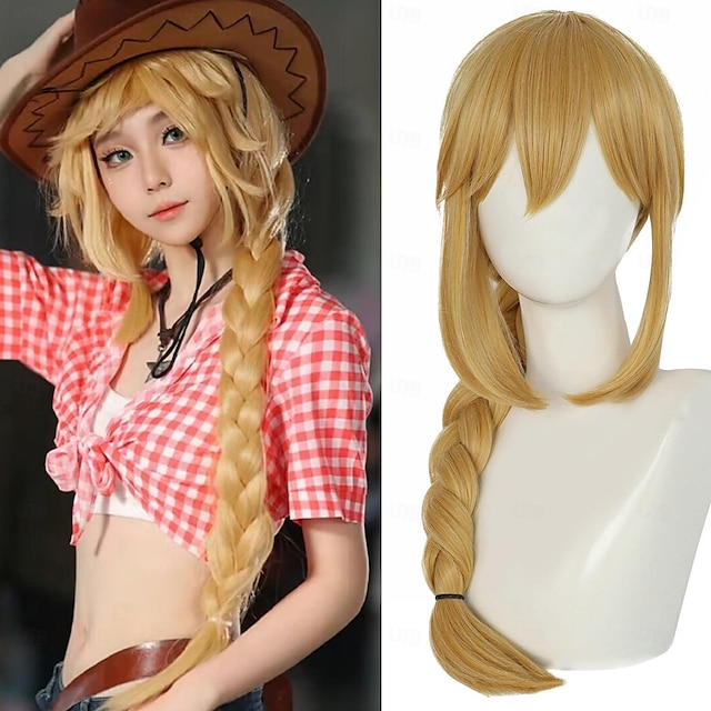  Cowgirls Wig Women Long Gold Wig with Bangs and Ponytails for Women Carnival Wig Cowgirls Costume Party Anime Cosplay Wig Christmas Outfit Synthetic Wig