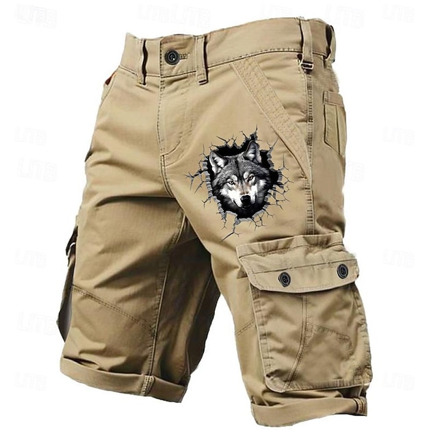  Bărbați Animal 3D Print Lup Pantaloni Scurți Cargo Talie medie Sport Modă Designer În aer liber Sport exterior Casual Multi Buzunare Designer Îmbrăcăminte