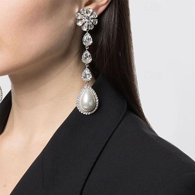 Boucles D'oreilles Pendantes Femme - Argenté, Cristaux Scintillants - Acier Inoxydable Hypoallergénique - Cadeau élégant