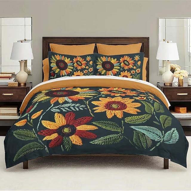  botanisk floral dynetrekk sett - inkluderer dynetrekk og putevar - elegant naturinspirert design - mykt og behagelig stoff - perfekt for soveromsinnredning