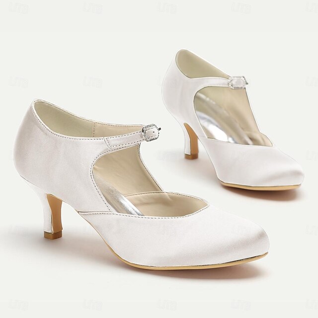 Women s Elegant Satin Mary Jane Heels Comfortable Mid Heel Dress