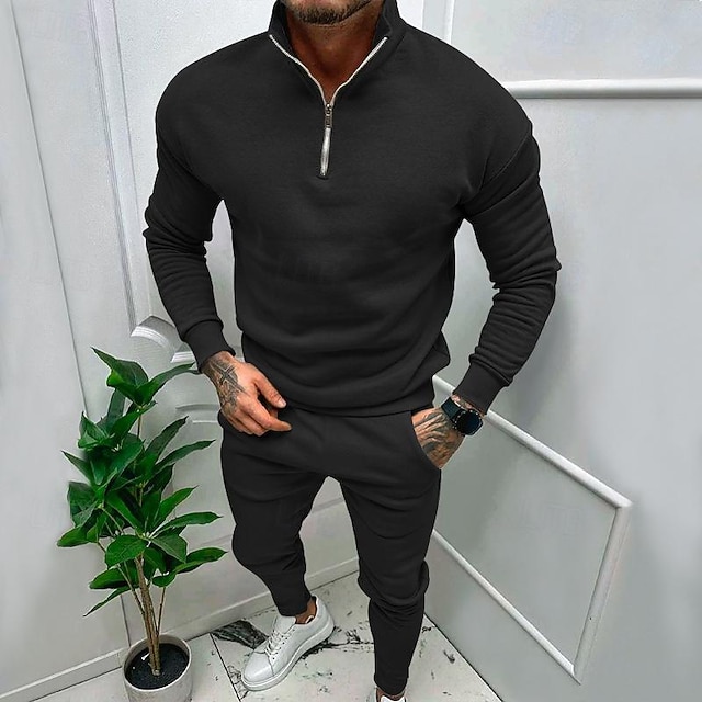  Per uomo Tuta Da Ginnastica Tuta da ginnastica Felpa con cerniera a un quarto Aalbicocca Nero Bianco Rosso Grigio chiaro Colletto Mao Liscio 2 pezzi Sportivo Giornaliero Per eventi Streetwear