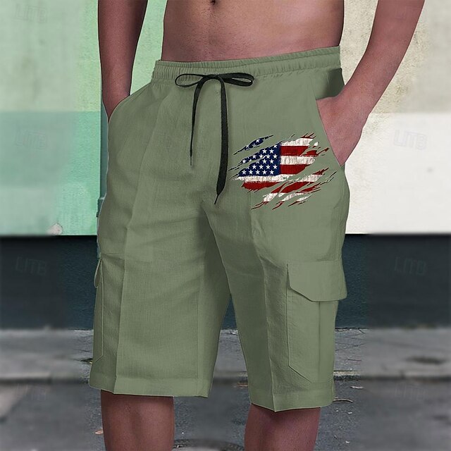 Independence Day US Flag Men's Shorts Summer Hawaiian Shorts Casual Shorts Side Pockets Drawstring Elastic Waist Breathable Soft Short Casual Daily Holiday Fashion Streetwear4