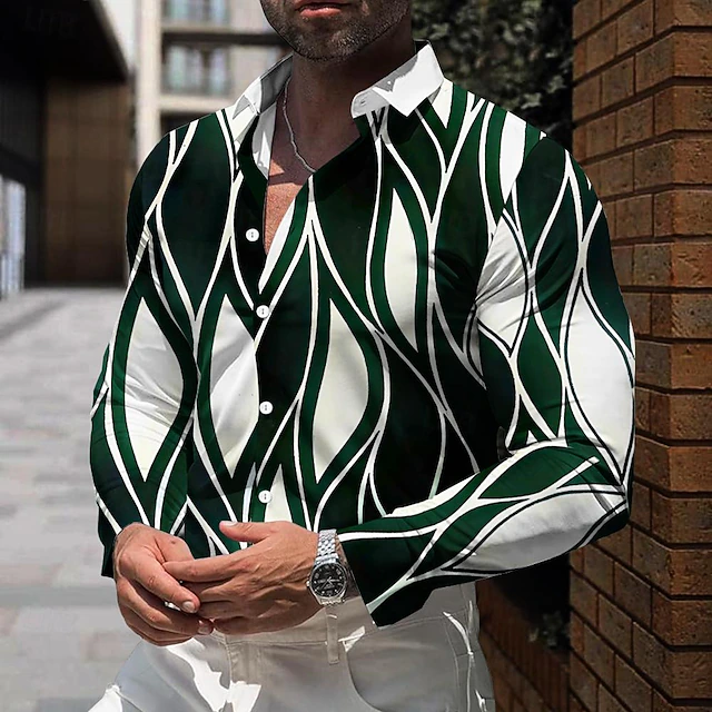 Men's Striped Geometric Pattern Shirt Dress Shirt Button Up Shirt Long Sleeve Business Casual Daily Fall Winter Spring & Summer Turndown Button Up 3D Print Black Blue Green 6