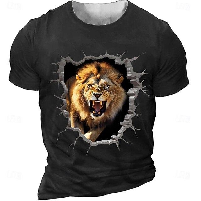 Men's Lion T Shirt Short Sleeve T shirt 3D Print Crew Neck Shirt Retro Vintage Casual Street Casual Bar Black Spring & Summer Clothing Apparel S M L XL 2XL 3XL4