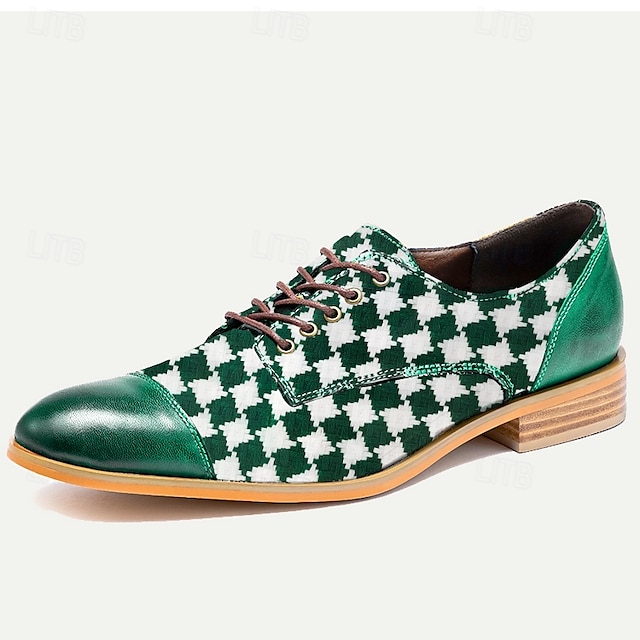  Homens Oxfords Xadrez Tartã Couro Pele Respirável Confortável Antiderrapante Com Cadarço Verde Outono Inverno