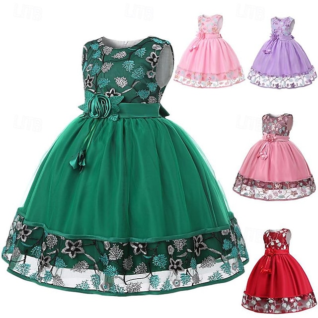  Mädchen' 3D Blume Blumenmädchen Kleid Party Kleid Ärmellos Sommer Leistung Hochzeit Party Prinzessin Schön Süß kinderkleidung 4-12 Jahre abendkleider Schaukelkleid A Linie Kleid Midi Regular Fit