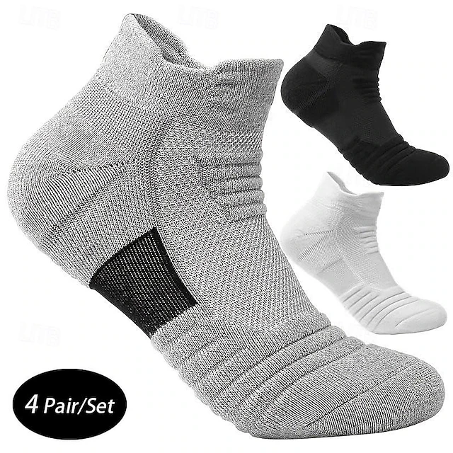 Men's 4 Pairs Multi Packs Socks Running Socks Casual Socks Black White Color Plain Vacation Sports & Outdoor Daily Basic Medium Spring Fall Fashion Casual 7