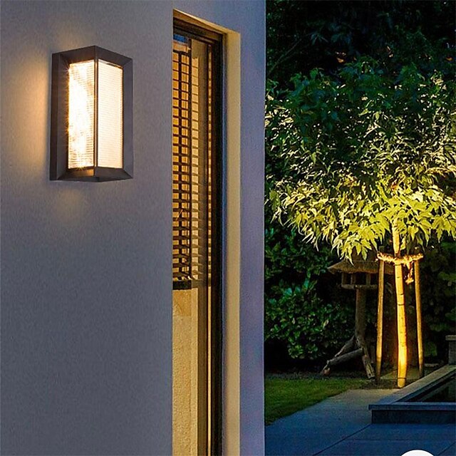  Luzes de parede led para exteriores, branco quente, à prova de chuva, iluminação montada na parede com sombra acrílica listrada, luzes de varanda para casa, garagem, pátio, lâmpada 110-240v