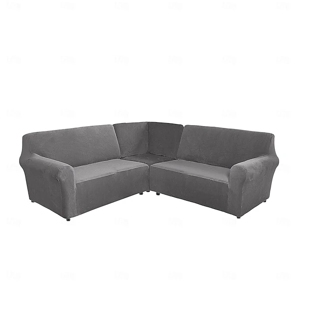 Stretch velvet 5-seater L-shaped sofa cover Solid color all-inclusive private seat pie corner L-shaped sofa cover 19