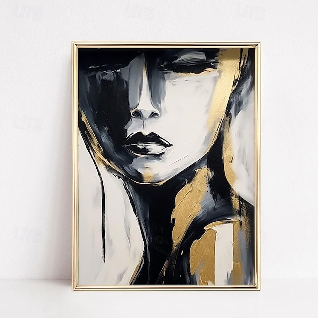  handgemaltes abstraktes Pattle Knife Frauengesicht Ölgemälde Wandkunst weibliche Figur Wandkunst Gold- und Weißgemälde handgemachte Wandkunst Frauenkunst Ölgemälde für Wandkunst moderne Wohnkunst