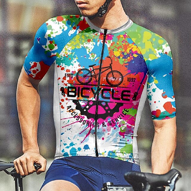  Homme Maillot Velo Cyclisme Manche Courte Cyclisme Tee-shirt Maillot avec 3 poches arrière VTT Vélo tout terrain Respirable Séchage rapide Conception anatomique Mèche Blanche Graphic Des sports