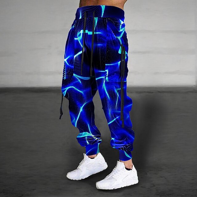Men's Graphic Sweatpants Joggers Pants Trousers Mid Waist Drawstring Elastic Waist Casual Dark Outdoor Street Dailywear Pocket Spring Fall Winter 3D Print Blue4