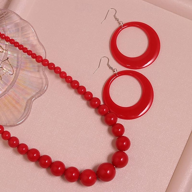  kvinners 80-talls statement rosa boho akryl retro drop dingle mote øredobber og halskjede