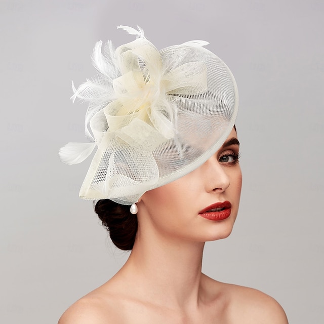  Fascinateurs Plumes Réseau Chapeau Saucer Mariage Course de Chevaux Ladies Day Melbourne Cup Avec Capeline en Plumes Accessoire de Tête Mode pour Impressionner Robe de Course