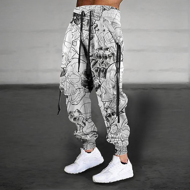  Men's Graphic Skull Sweatpants Joggers Pants Trousers Mid Waist Drawstring Elastic Waist Vintage Casual Outdoor Street Dailywear Pocket Spring Fall Winter 3D Print Gray