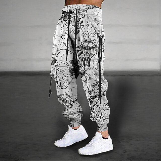 Men's Graphic Skull Sweatpants Joggers Pants Trousers Mid Waist Drawstring Elastic Waist Vintage Casual Outdoor Street Dailywear Pocket Spring Fall Winter 3D Print Gray4