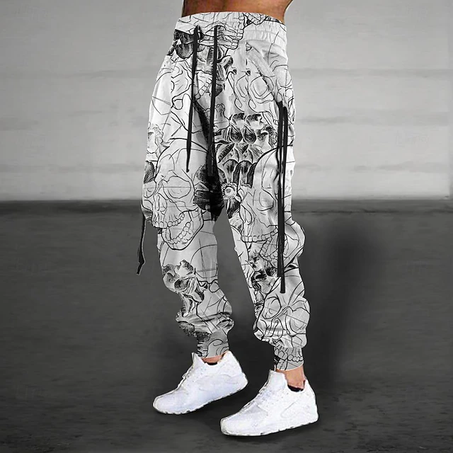 Men's Graphic Skull Sweatpants Joggers Pants Trousers Mid Waist Drawstring Elastic Waist Vintage Casual Outdoor Street Dailywear Pocket Spring Fall Winter 3D Print Gray4