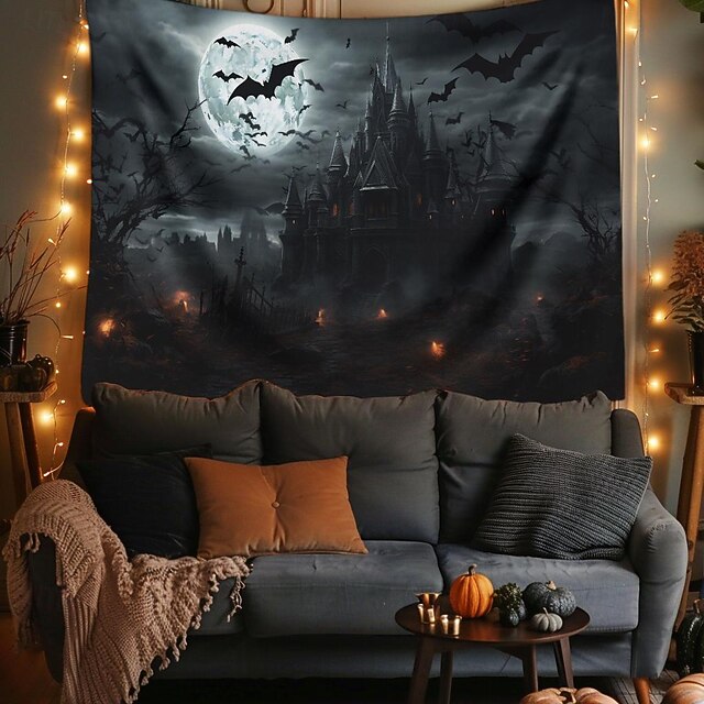 Halloween Decorations Hanging Tapestry Jack O Lantern Pumpkin Graveyard Wall Art Large Tapestry Mural Decor Photograph Backdrop Blanket Curtain Home Bedroom Living Room 21
